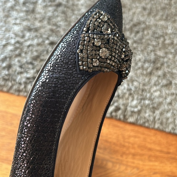 Tory Burch "Vanessa" Jeweled Crystal Bow Pointy Toe Leather Flats Size 8.5 - Picture 13 of 13